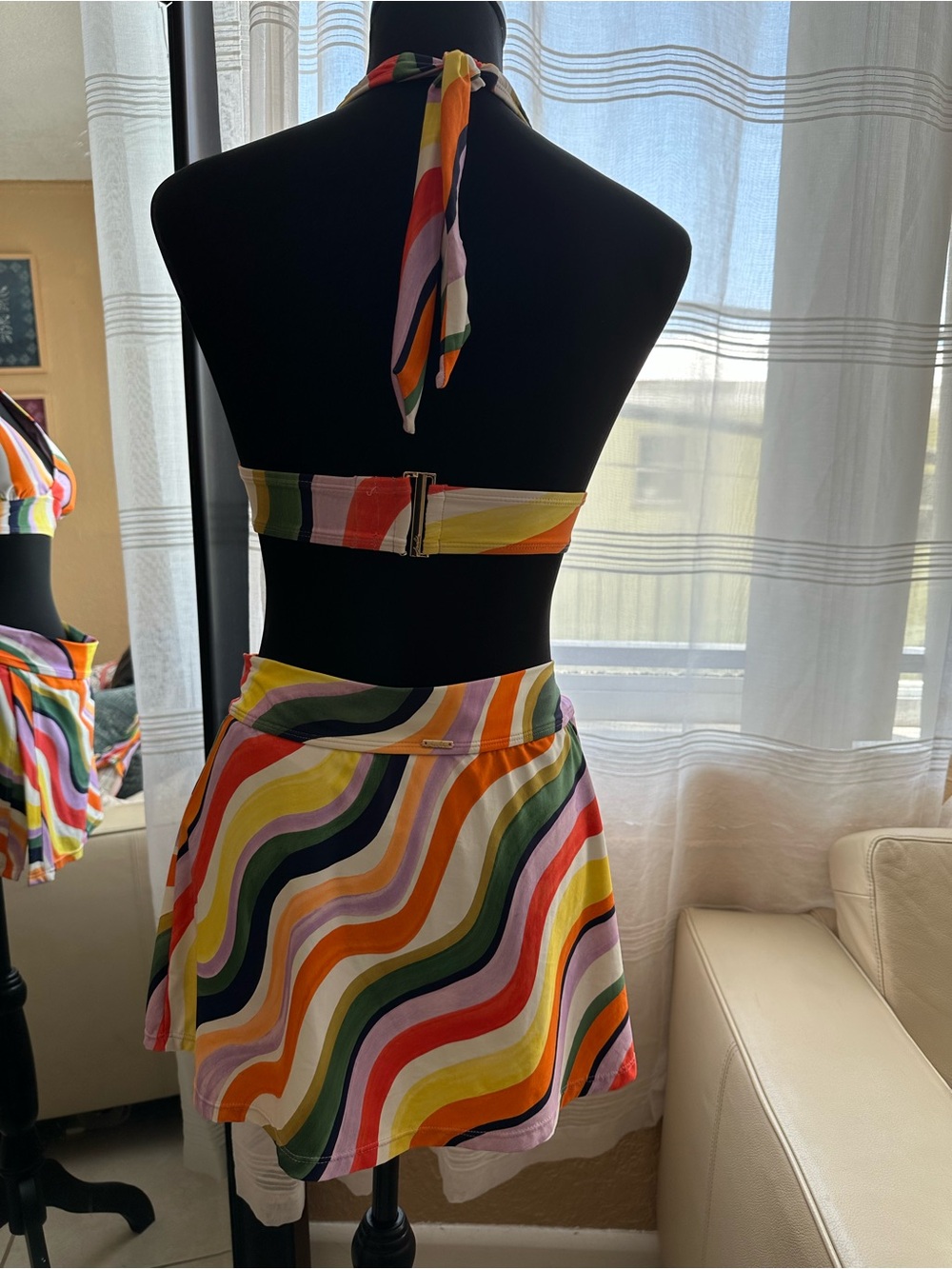 Anne cole 3 piece swimsuit set Raibow wave print -Bikini top swim skirt zip L/XL - Picture 7 of 16